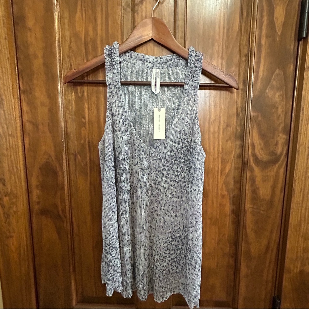 Anthropologie Shiny Silver and Purple Tank V-neck Double Layer Small NWT
